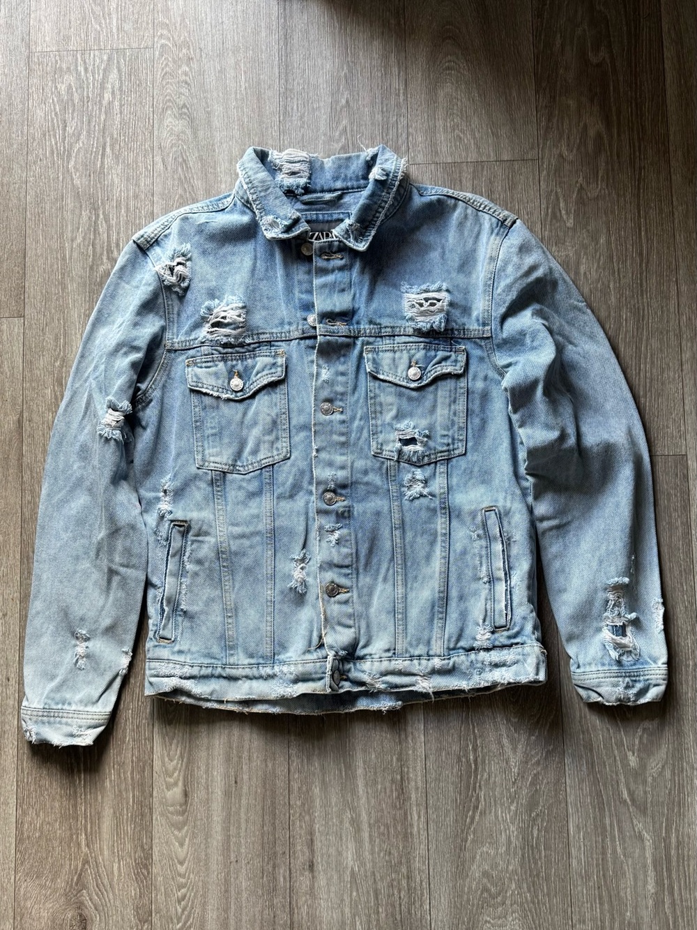 Zara Distressed Light Blue Denim Jacket - Men's Casual Trucker Coat